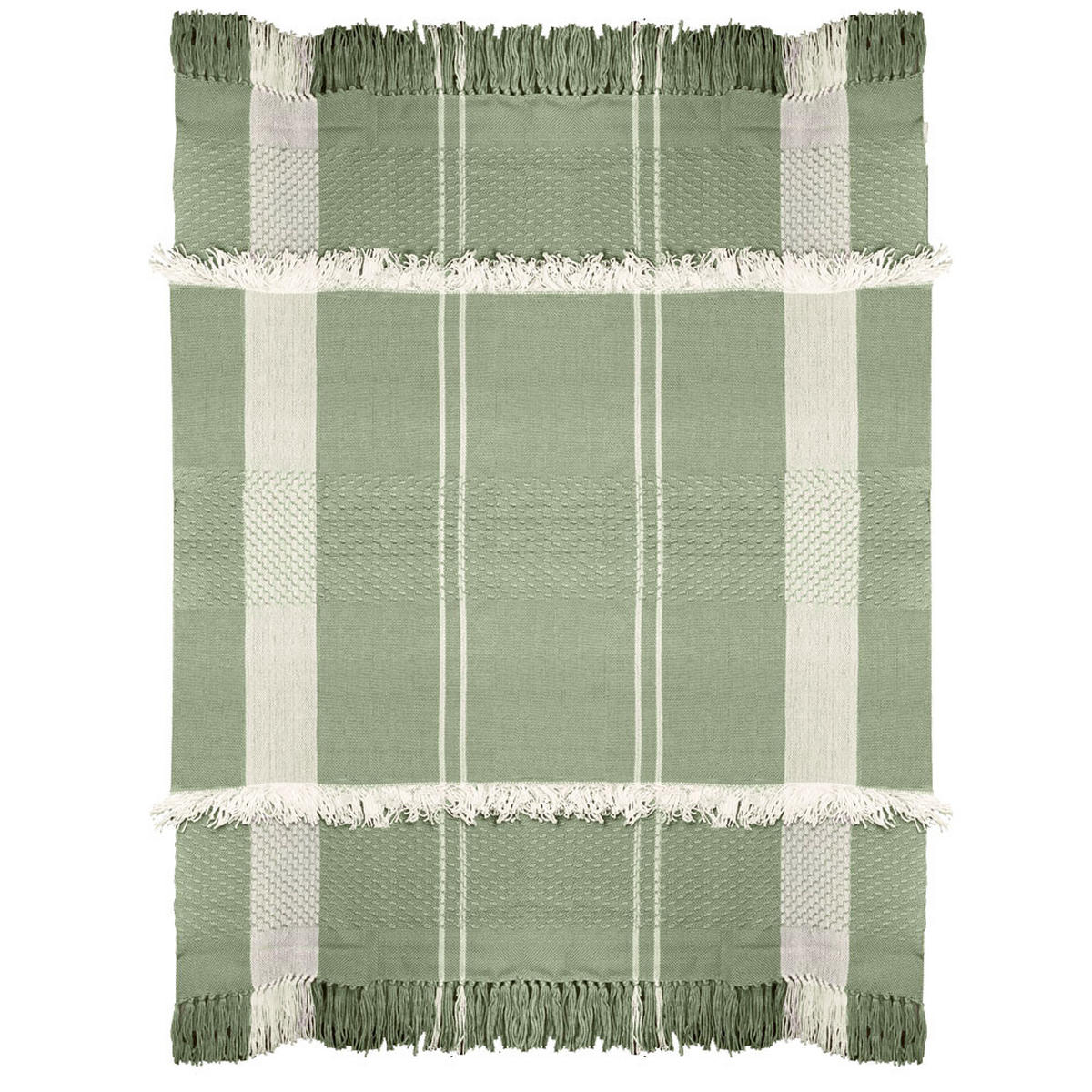 DECKE Fringe Grün - Grün, Textil (125/150cm) - Malagoon
