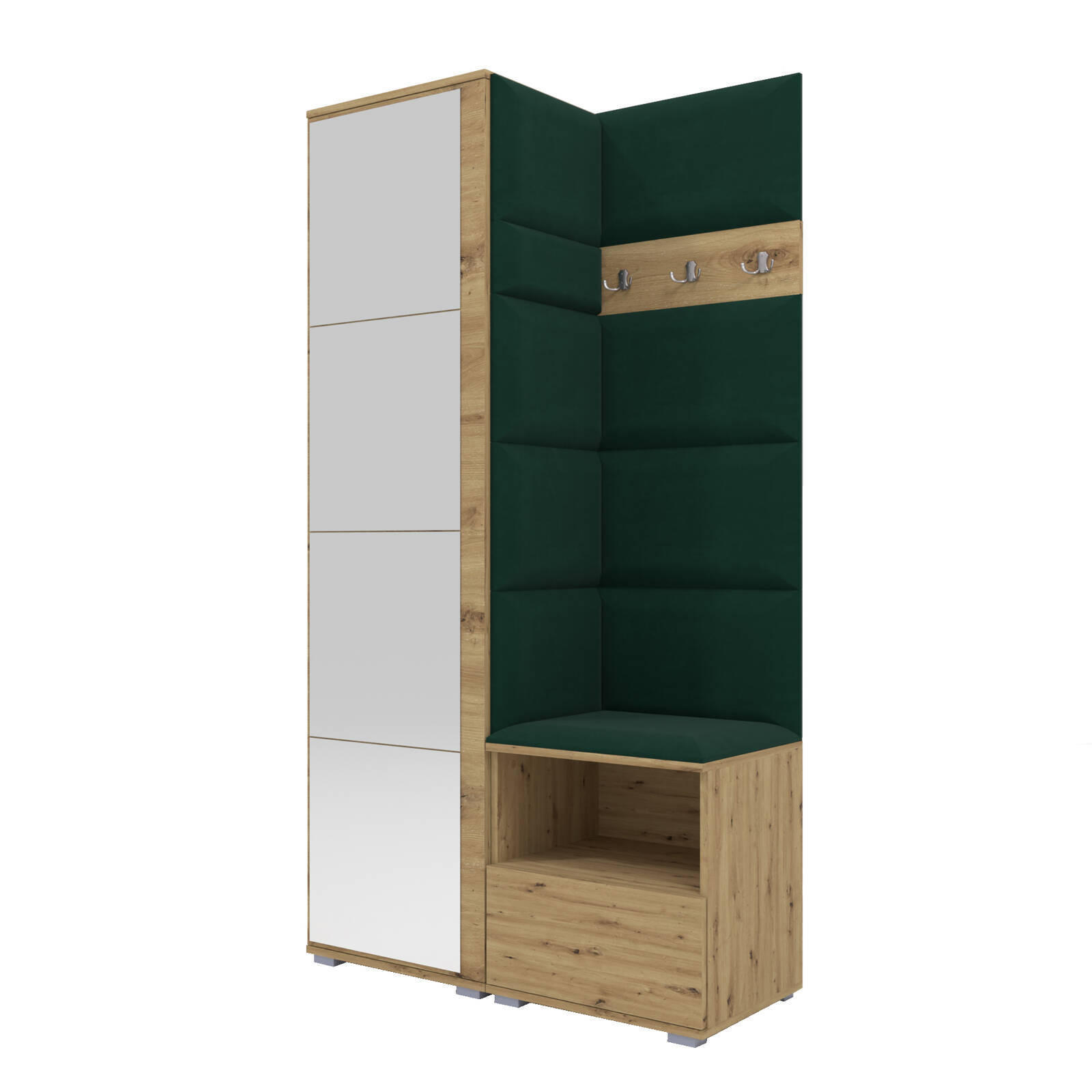 XXXLutz Garderoben-Set Eiche Artisan, Dunkelgrün 100x187x40 cm