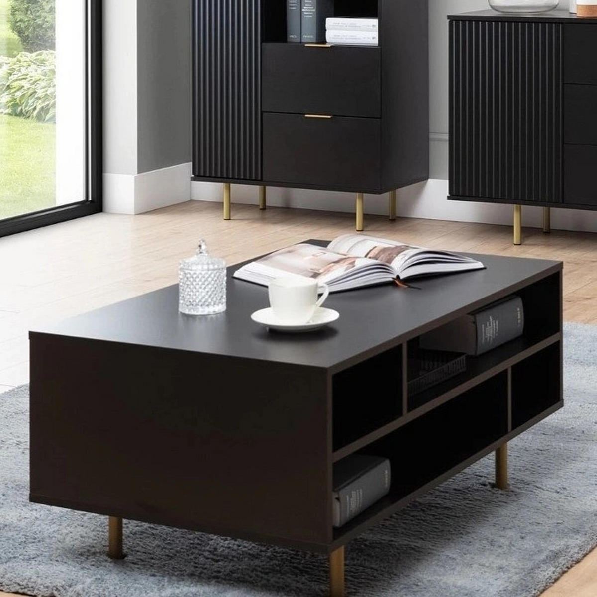 COUCHTISCH Nubia 100 x 60 Schwarz - Goldfarben/Schwarz, Holzwerkstoff/Metall (60/100/45cm) - Ravio