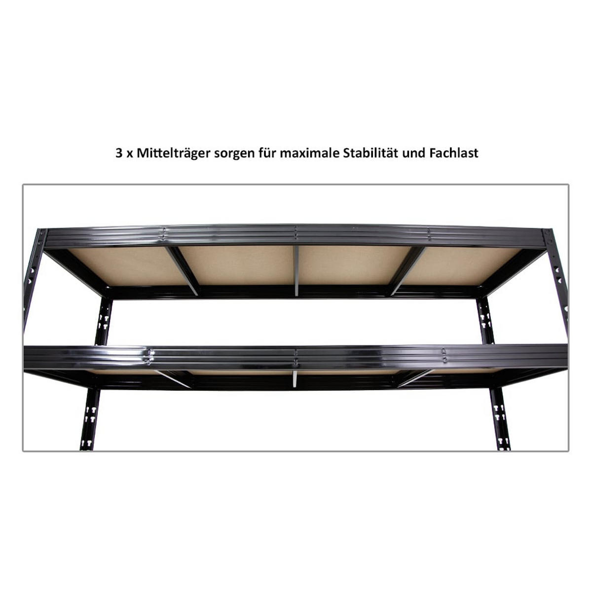 SCHWERLASTREGAL Rhino 200x200x60 cm 4 Spanplatten-Ebenen 8mm Fachlast 500 kg Schwarz - Schwarz, Metall (200/200/60cm) - PROREGAL