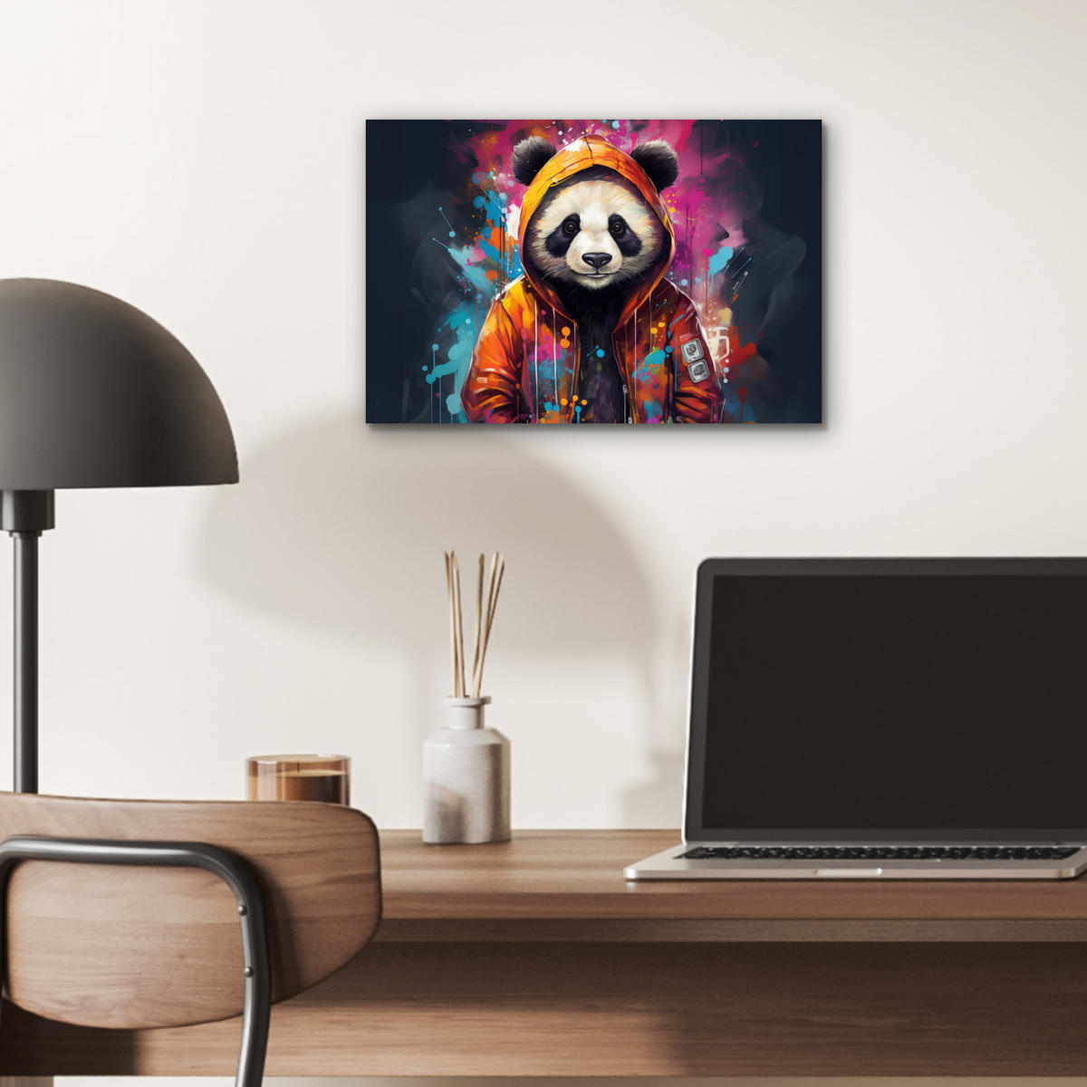METALLBILD Panda - Jacke - Graffiti - Orange 30x20 cm - Orange, Metall (30/20cm) - MuchoWow