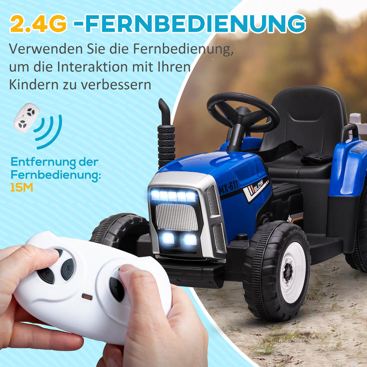 KINDER ELEKTROAUTO, Blau/Grün/Rot, Kunststoff+ Metall - Blau, Metall (136.5/50/52.5cm) - HOMCOM