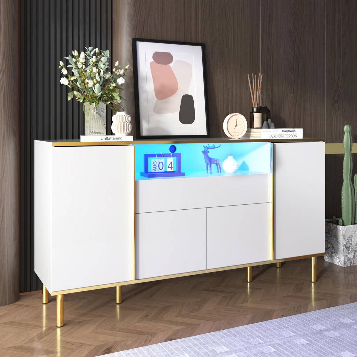 SIDEBOARD 150/40/80 cm aus MDF und Spanplatte mit LED-Beleuchtung Weiß - Weiß, Holzwerkstoff (150/80/40cm) - Modenvie
