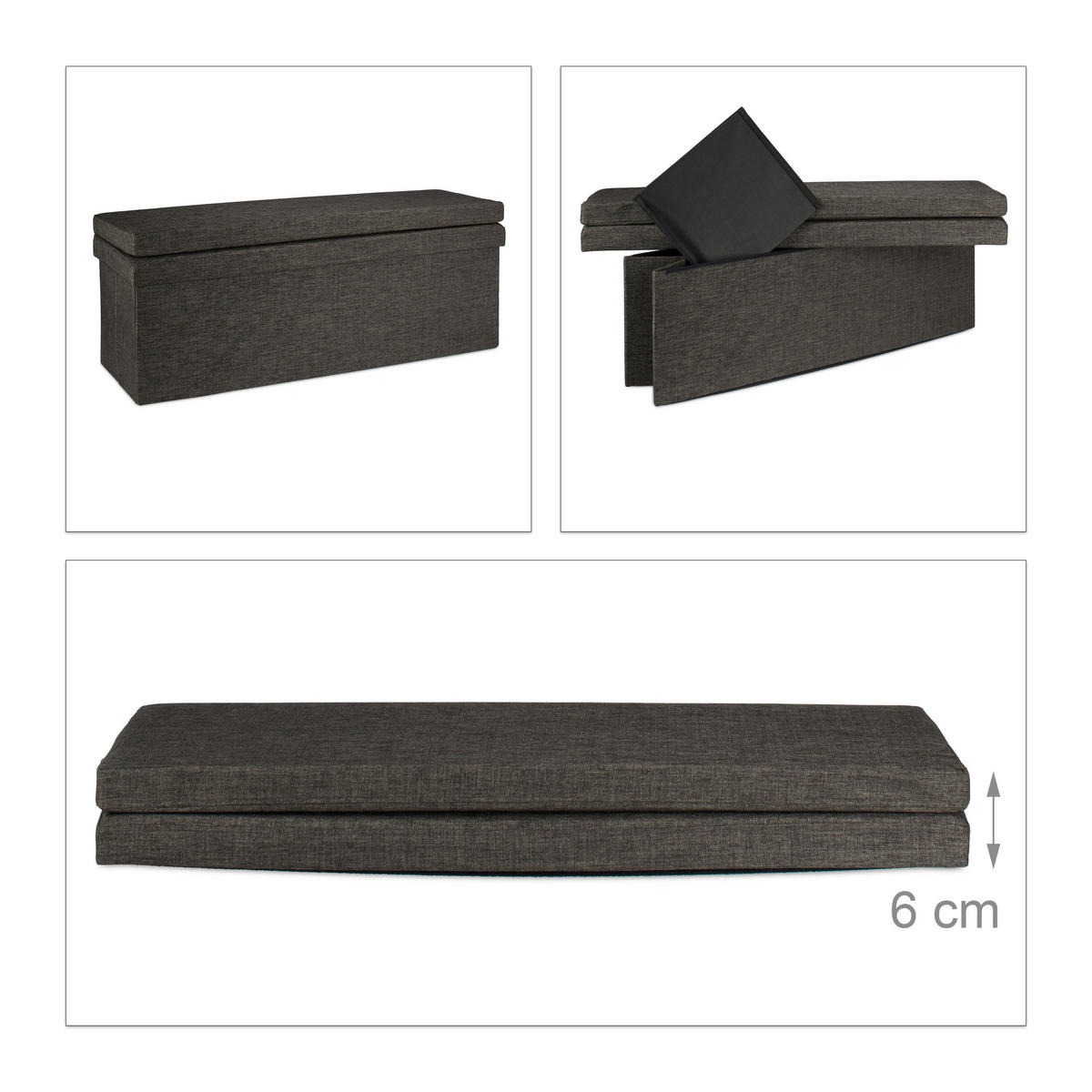 FALTBARER Sitzhocker - Dunkelbraun, Holzwerkstoff/Textil (114/73/38cm) - Relaxdays