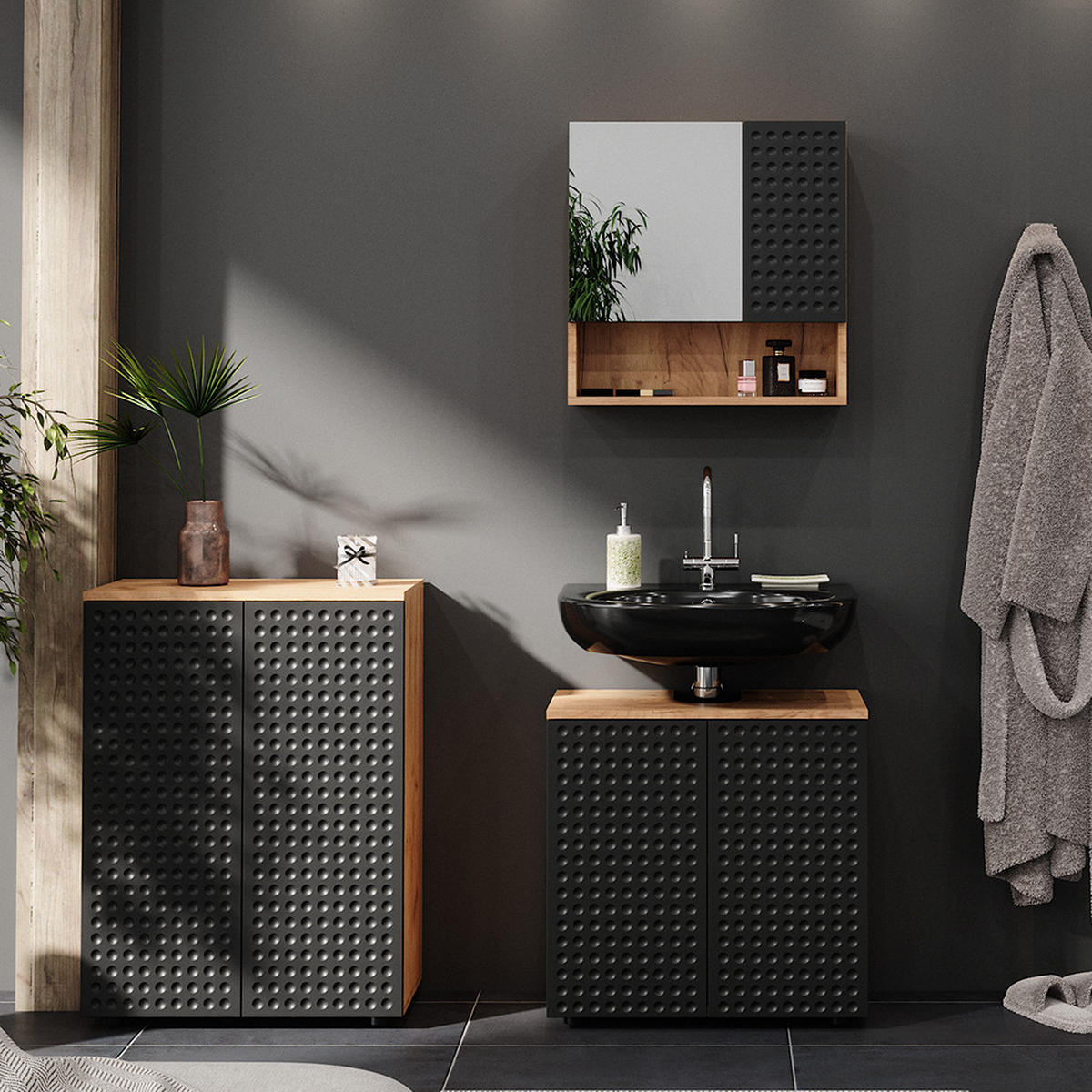 MIDISCHRANK Irma Anthrazit gepunktet 60 x 81 cm - Anthrazit, Holzwerkstoff (60/81/30cm) - Vicco