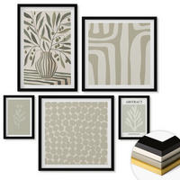 WANDBILDER 5er-Set - 50x50 cm & 20x30 cm & 40x60 cm Schwarzer Rahmen - Abstrakte Pflanzenmuster - Schwarz, Kunststoff (40/60cm) - ArtPrintCave