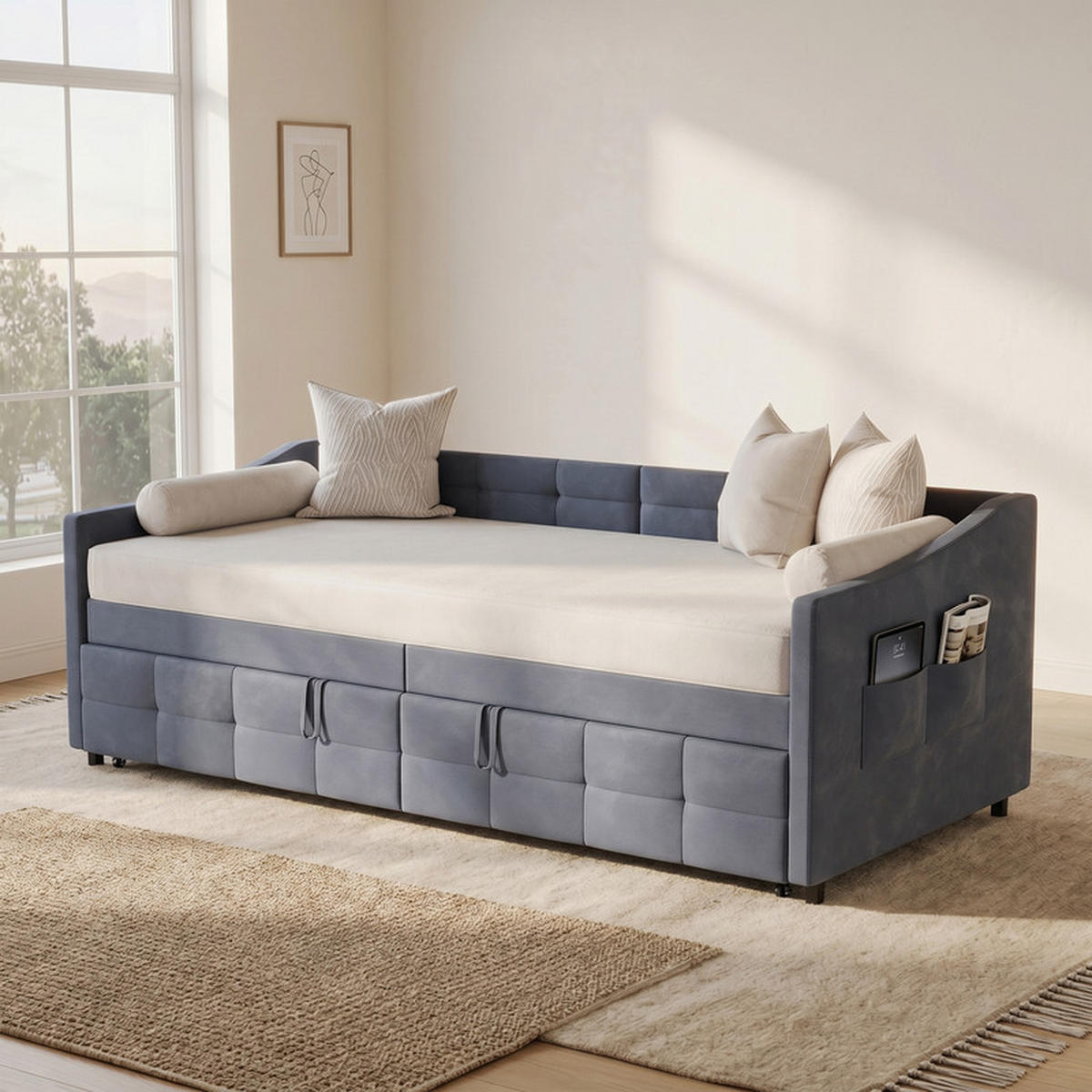 SCHLAFSOFA 90/200 cm grau mit Liegefunktion - Grau, Holz