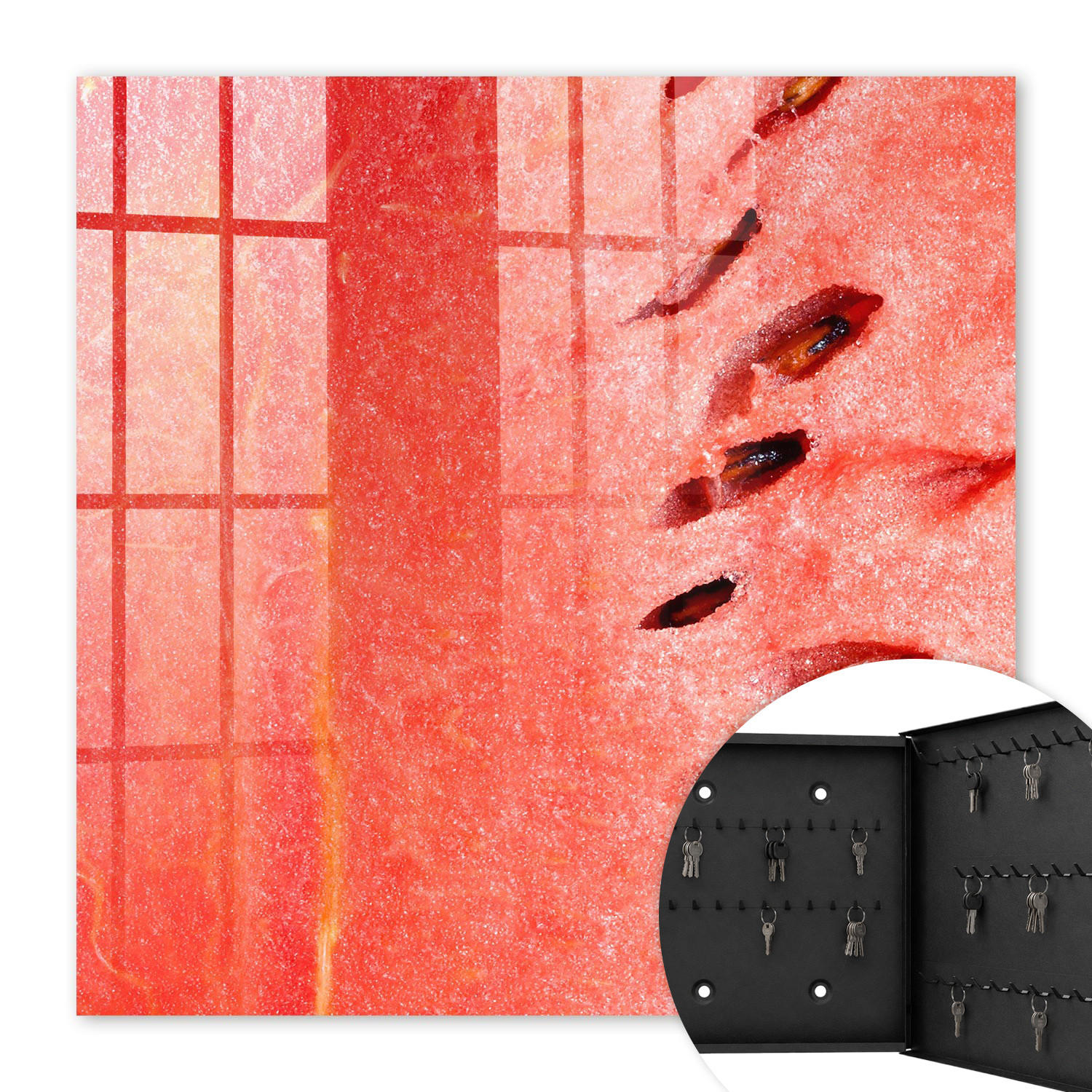 SCHLÜSSELBOX Schwarz 30x30 cm- Türöffnung nach rechts - Saftige Wassermelone - Rot, Metall (30/30/5cm) - TULUP
