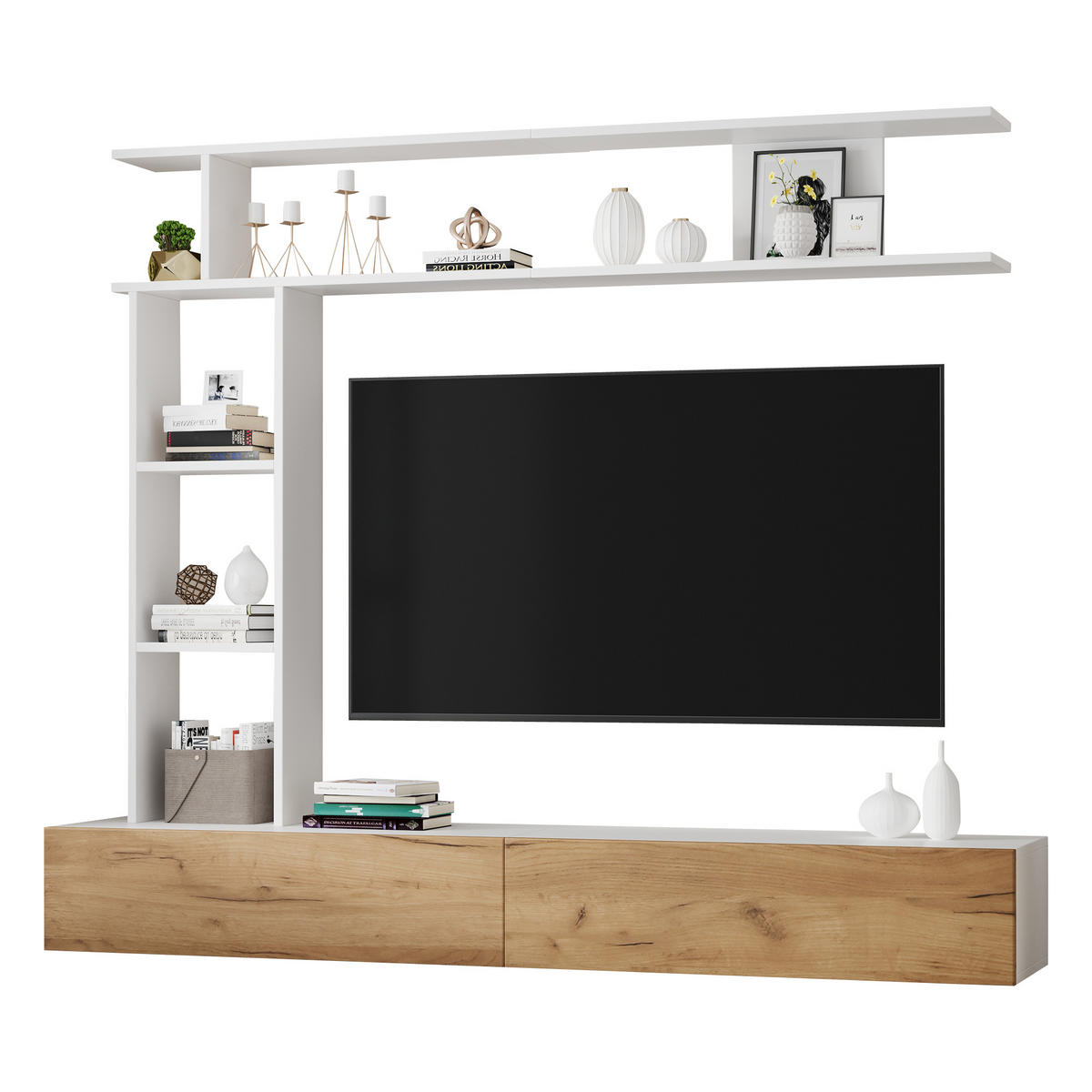 TV-SCHRANK hängend/stehend in Weiß/Eiche 180/35/22.5 cm - Eichefarben, Holzwerkstoff (180/22.5/35cm) - Redom