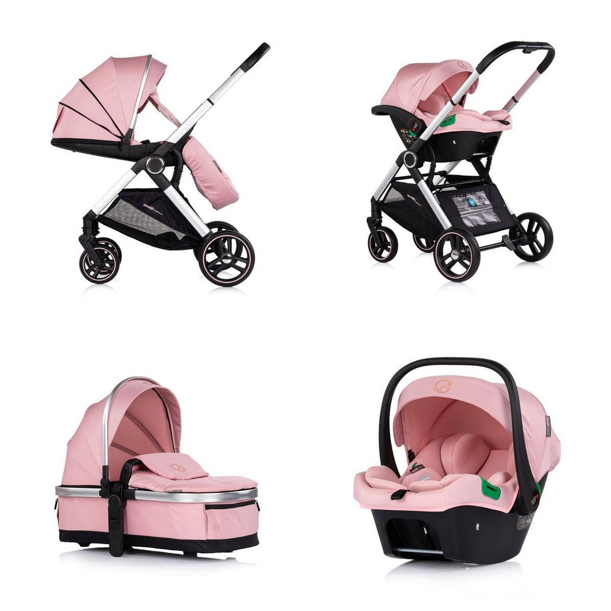 KOMBIKINDERWAGEN Euphoria 3in1 rosa Sportsitz Babyschale umbaubar klappbar - Rosa, Metall (88/64/107cm) - Chipolino