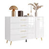 KOMMODE AURA II mit Griffen und LED-Beleuchtung Beinfarbe – Gold - Goldfarben/Weiß, Holzwerkstoff (138/90/40cm) - Lookway