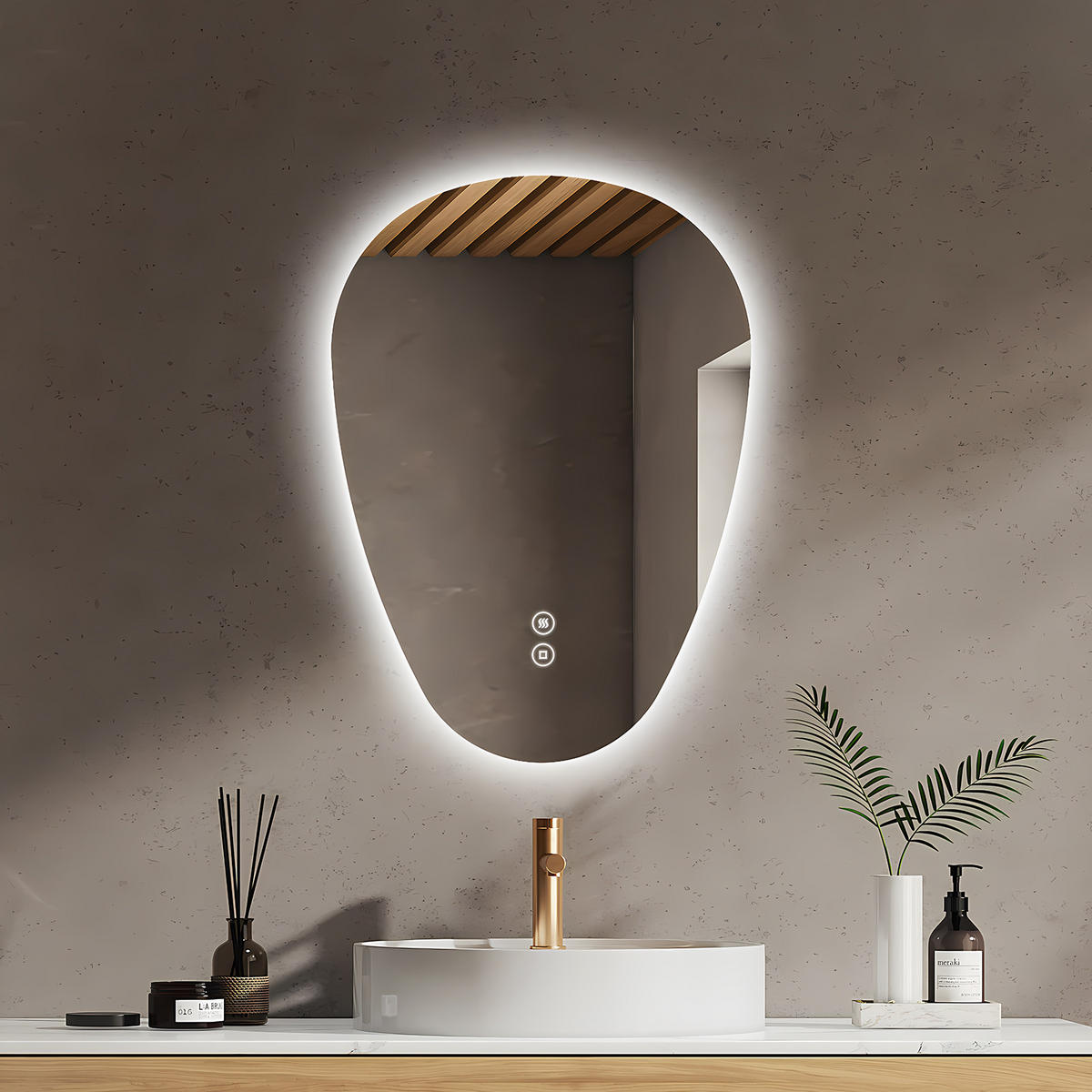 BADSPIEGEL mit Touch-Schalter, Dimmbar 70/50/3 cm - Weiß, Glas (50/2.9/70cm) - EMKE
