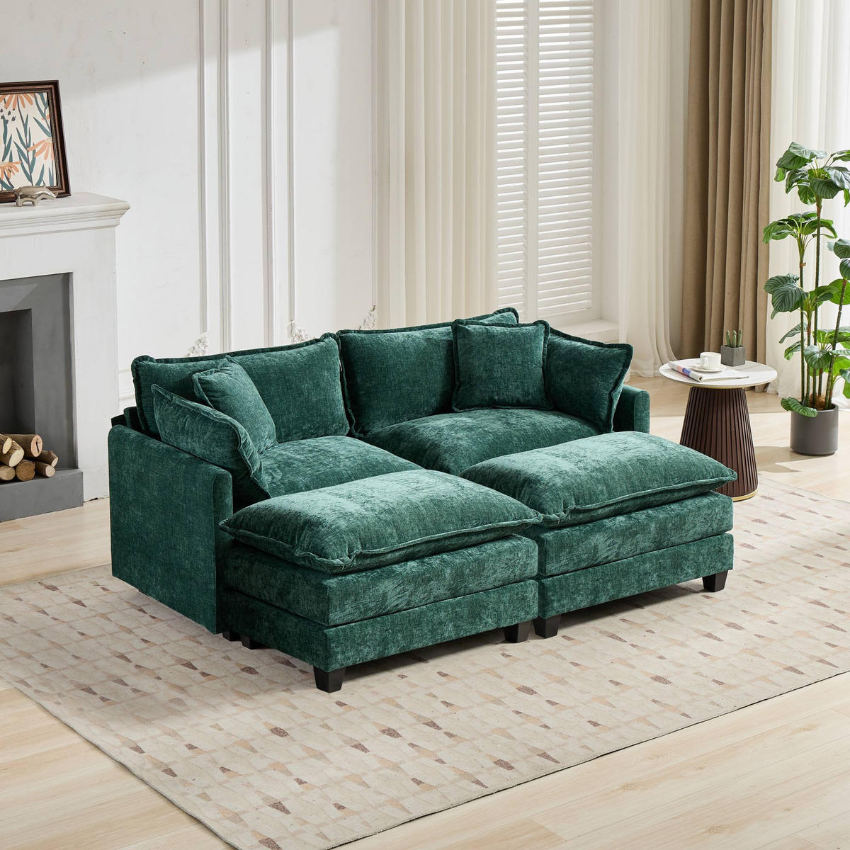 2-SITZER-SOFA aus Chenille mit modularem Design, grün - Grün, Textil (75/84/198cm)