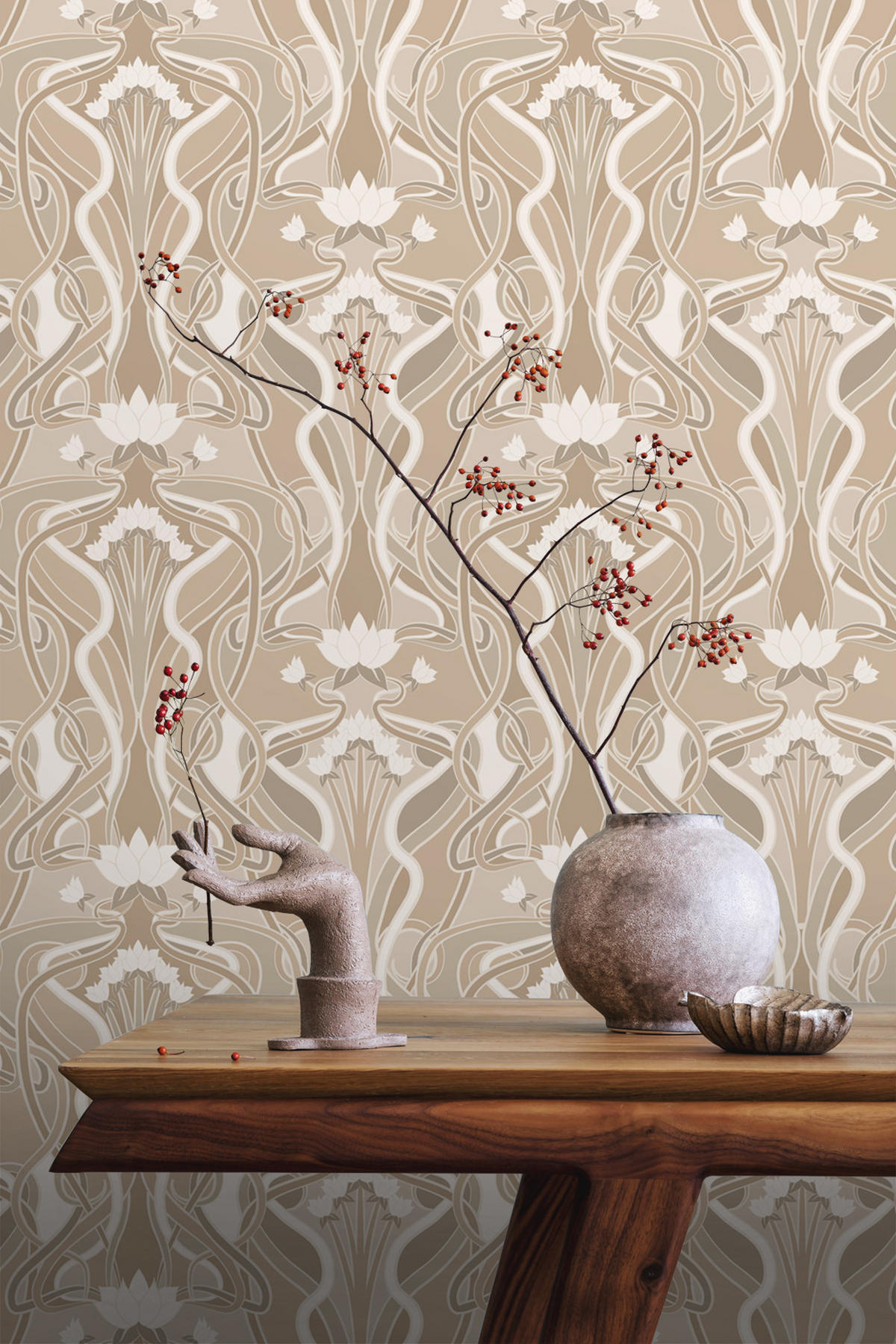 TAPETE Blumenmuster im Jugendstil 50 x 900 cm - Beige, Papier (50/900cm) - ESTAhome