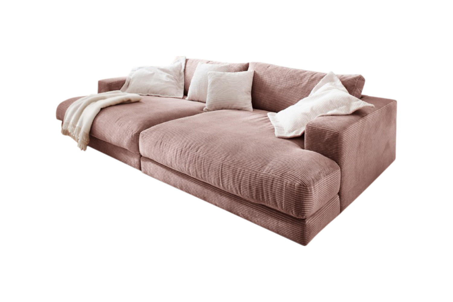 BIG SOFA XL MADELINE Pink Cord - Pink/Schwarz, Kunststoff/Textil (290/85/190cm) - KAWOLA