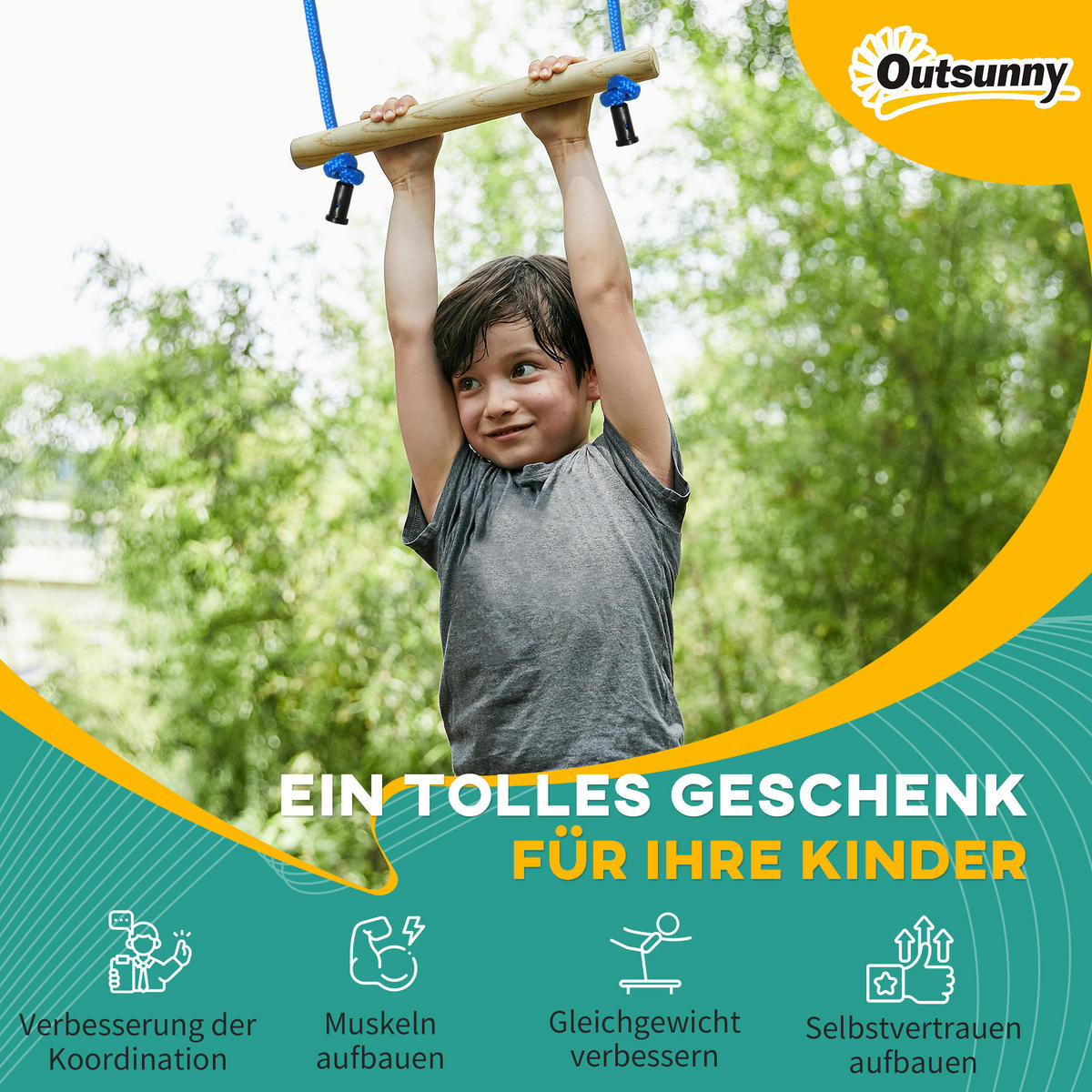 SLACKLINE-SET 30 Teilig Ninja, 10 m Seil mit Hindernissen, Klettergerüst - Blau, Kunststoff (40/1000cm) - Outsunny