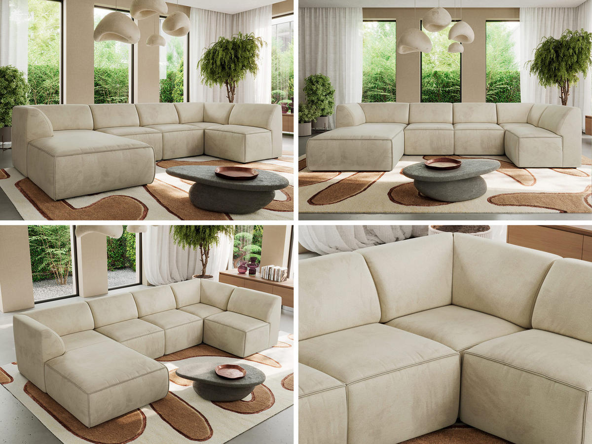 WOHNLANDSCHAFT MODARO U 5M - Beige Velvet - Links - Beige/Schwarz, Textil (180/78/345cm) - MKS