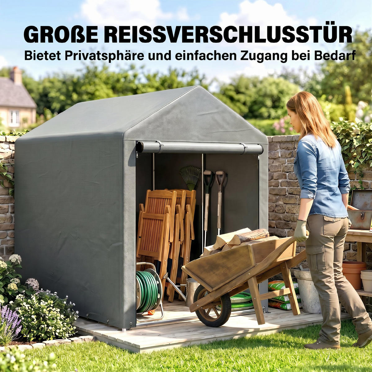 GARAGENZELT Verzinkter-Metall PE-Gewebe Hellgrau - Hellgrau, Metall (120/165/179cm) - Outsunny