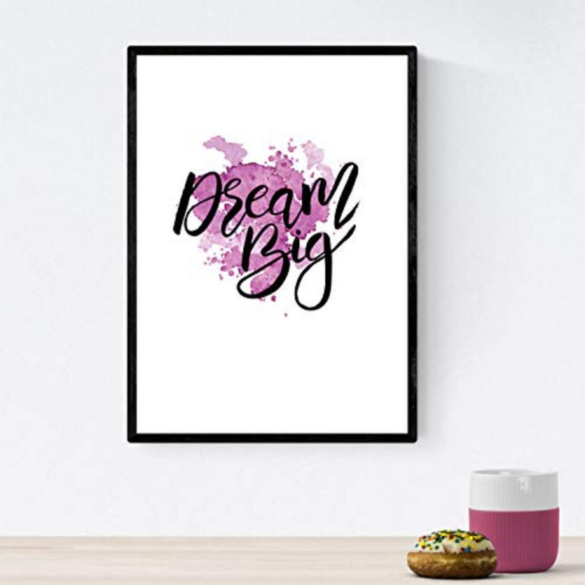 POSTER Set mit 4 glücklich und bunt ‚Happy‘ A3 Schwarzer Rahmen - Schwarz, Papier (29.7/3cm) - Nacnic