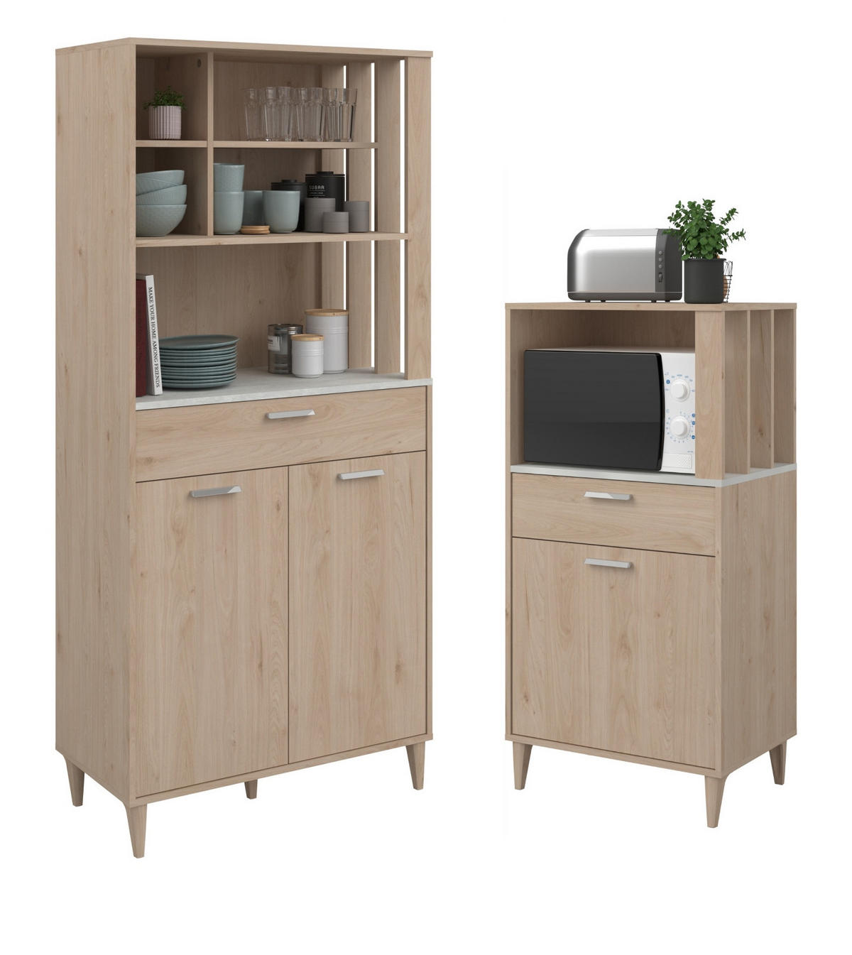 BUFFET Set 2-tlg. Eiche grau, mit Buffetschrank und Küchenschrank - Eichefarben/Grau, Holzwerkstoff (145/185/41cm) - Parisot Meuble