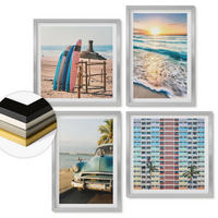 WANDBILDER 4er Set - 50x50 cm & 40x60 cm Silberner Rahmen - Sonnenuntergang in Miami - Silberfarben, Kunststoff (50/50cm) - ArtPrintCave