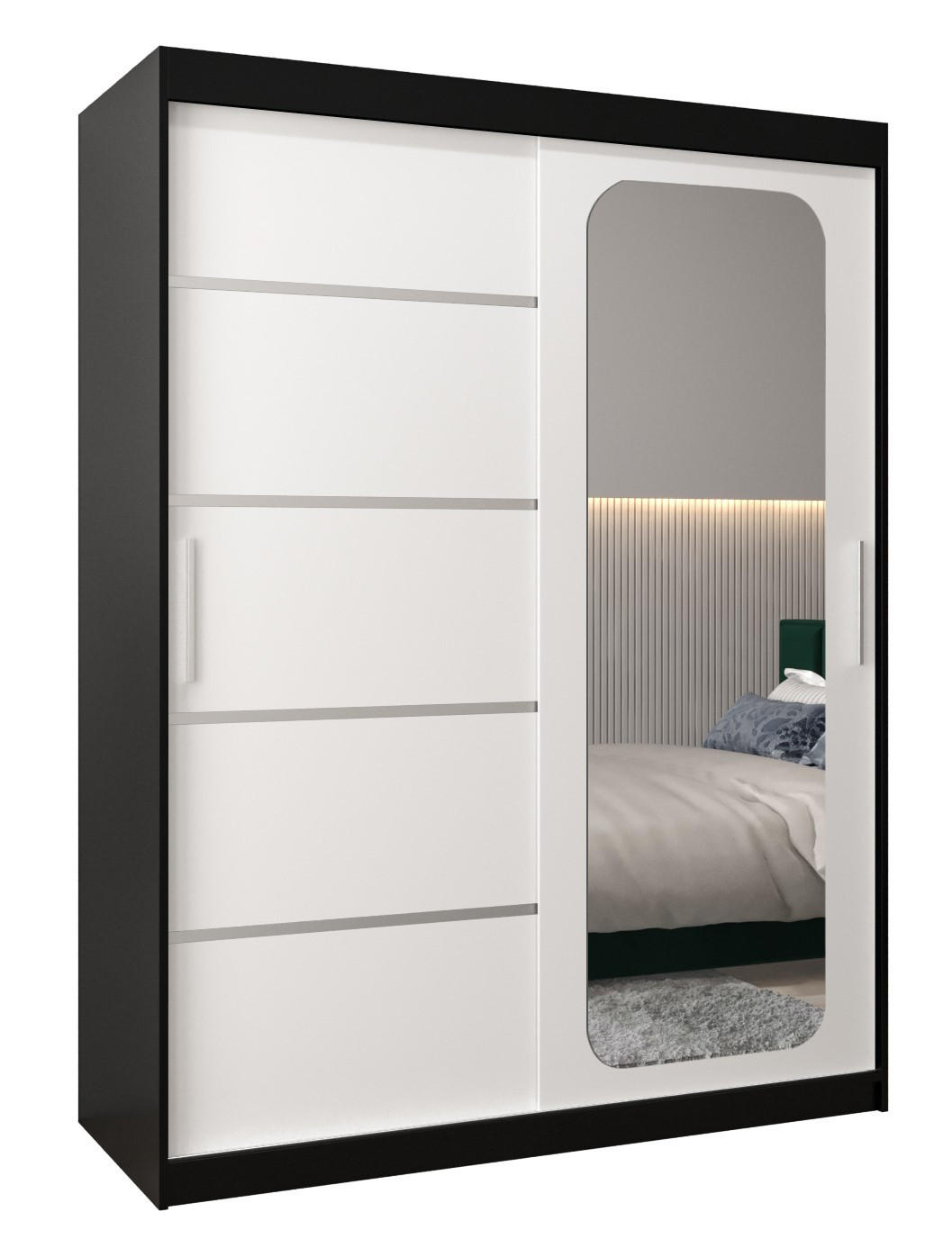 SCHWEBETÜRENSCHRANK 200/150/62 2-türig - Silberfarben/Schwarz, Holz/Kunststoff (150/200/62cm) - Abiks Möbel