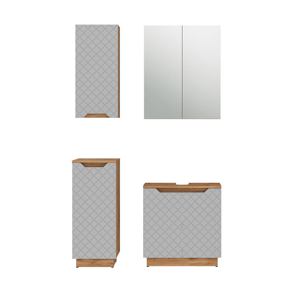 BADMÖBEL-SET Lotta Eiche/Grau mit Kachelstruktur 4 Teile - Grau, Holzwerkstoff (59.8/62.1/32cm) - Vicco