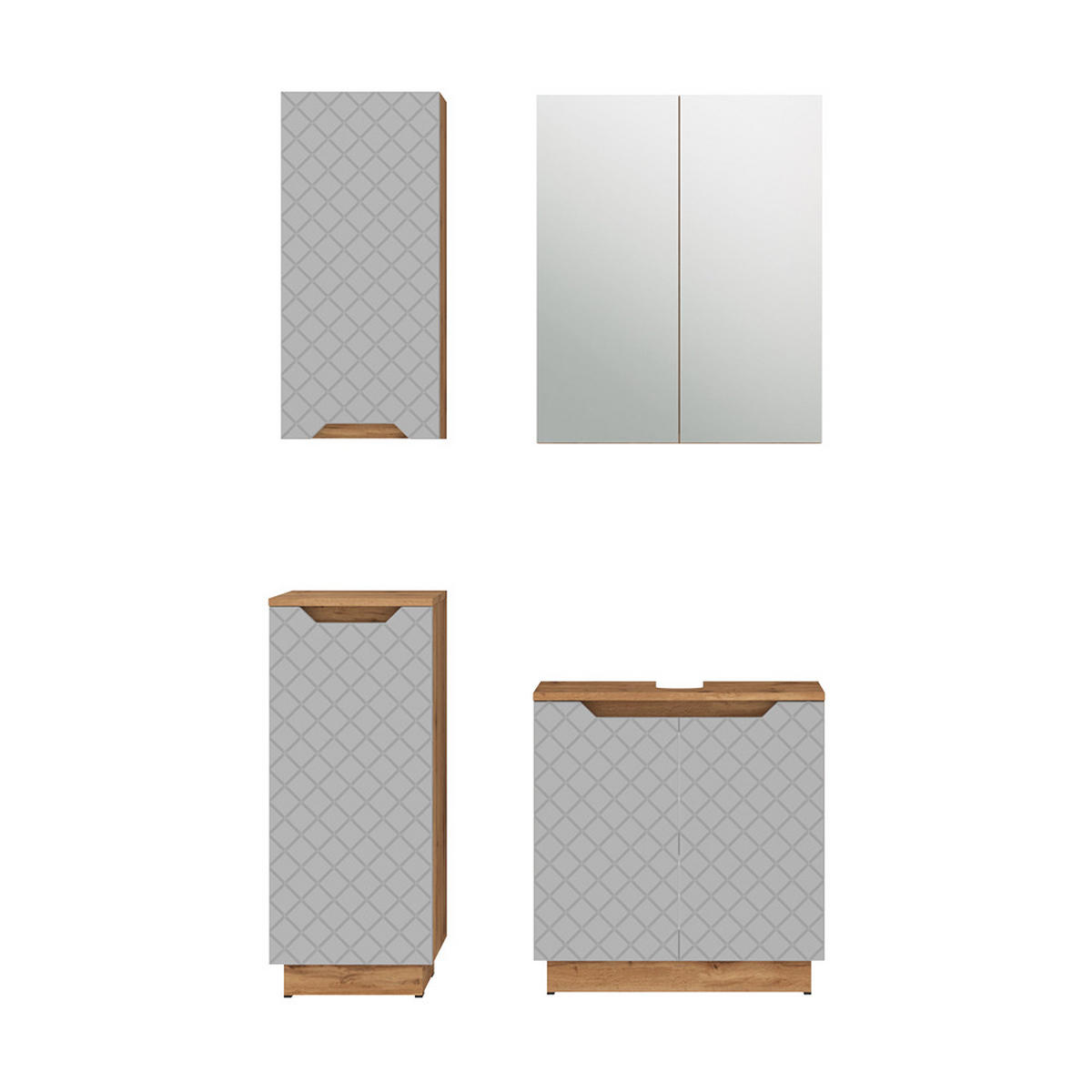 BADMÖBEL-SET Lotta Eiche/Grau mit Kachelstruktur 4 Teile - Grau, Holzwerkstoff (59.8/62.1/32cm) - Vicco