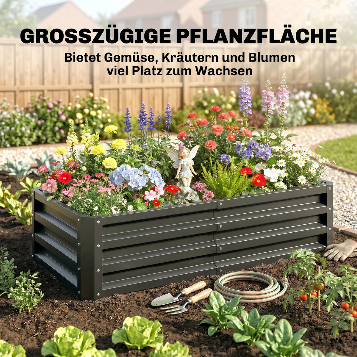 HOCHBEET DE-05269 Wetterbeständig, offener Boden, Stahl Grau - Grau, Metall (120/30.5/60cm) - ComfortXL