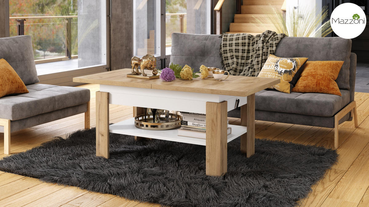 COUCHTISCH rechteckig Eiche Artisan - Weiß ausziehbar höhenverstellbar - Eiche Artisan/Weiß, Holzwerkstoff (65/130/58cm) - designimpex