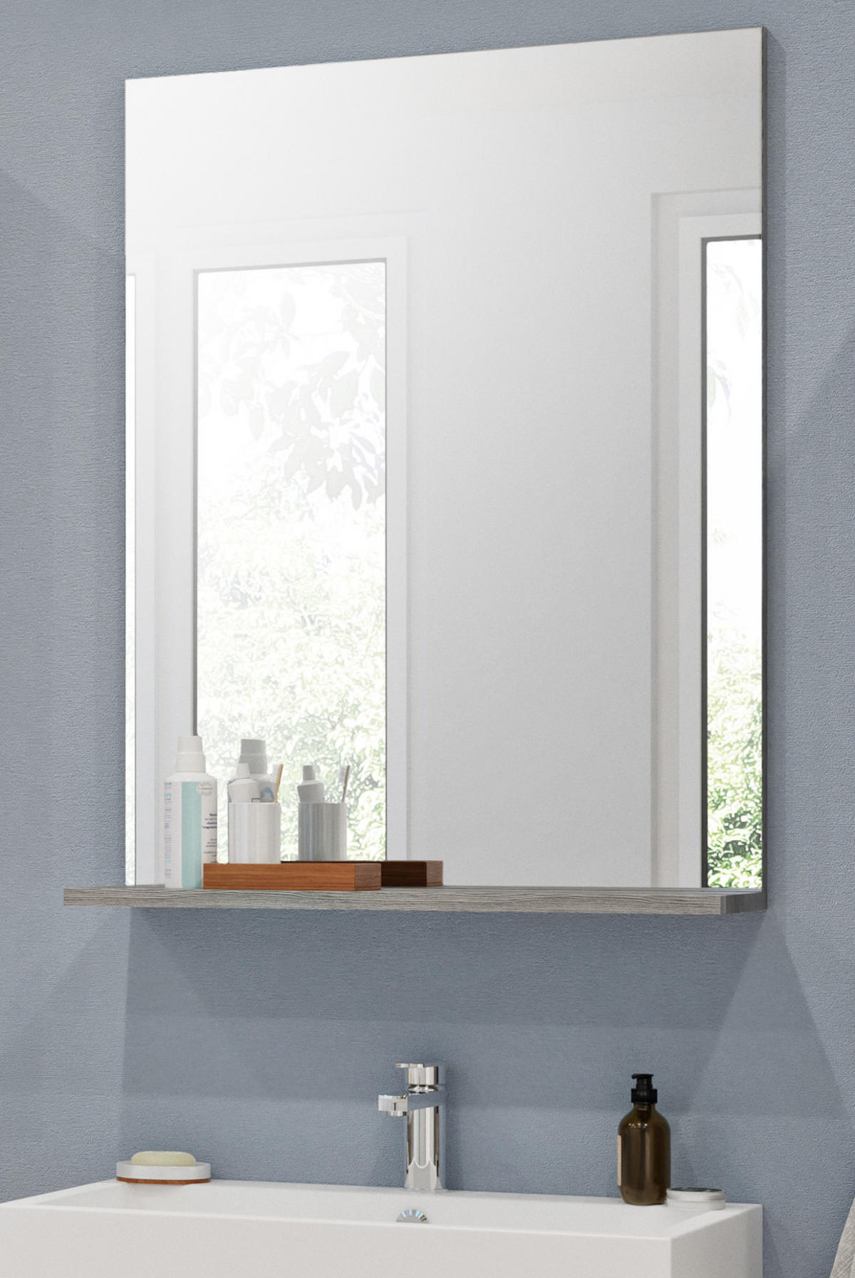SPIEGEL grau 60/79 cm mit Ablage, Badezimmerspiegel - Grau, Holzwerkstoff (60/79/18cm) - Inn.Furn