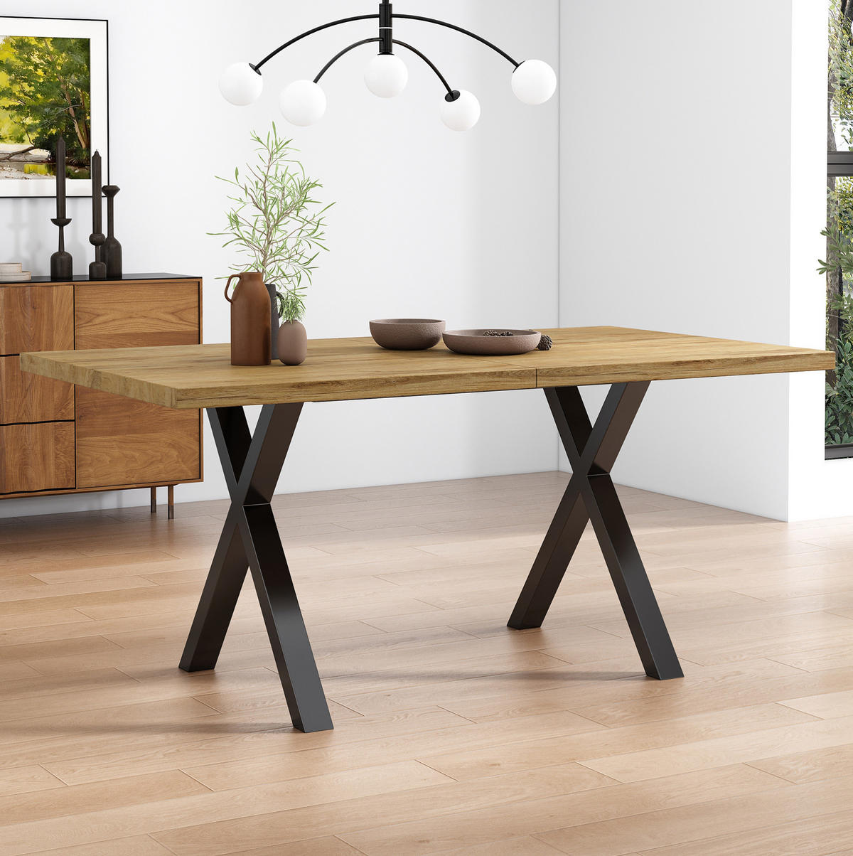 COUCHTISCH aus MDF und Metall in Eiche mit Kreuzbein-Design - Eichefarben, Holzwerkstoff (140/80/76cm) - Modfu