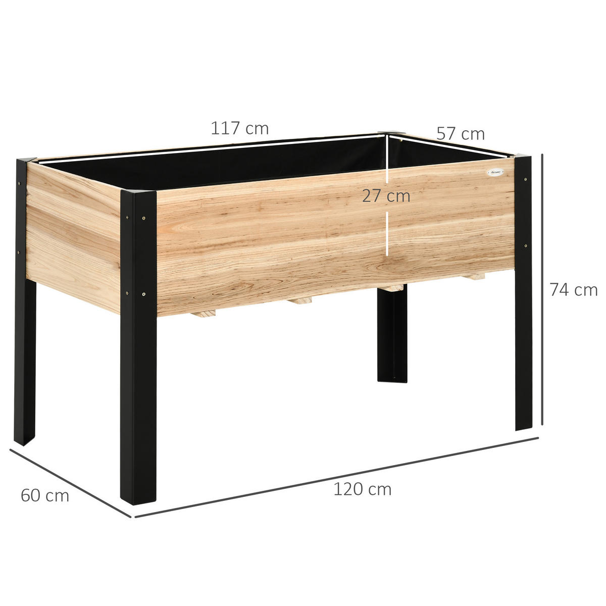 HOCHBEET, Tannenholz, Stahl, Naturholz+Schwarz - Multicolor, Metall (60/74/120cm) - Outsunny