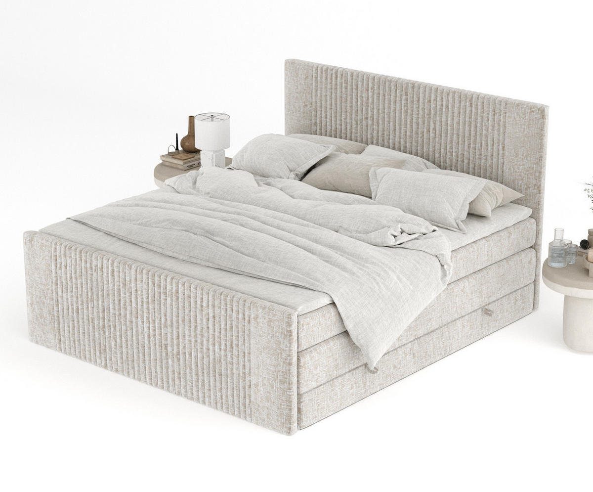 BOXSPRINGBETT Bergamo Beige 160/200 cm - Beige/Schwarz, Holz/Holzwerkstoff (160/200cm) - Maison de Reve