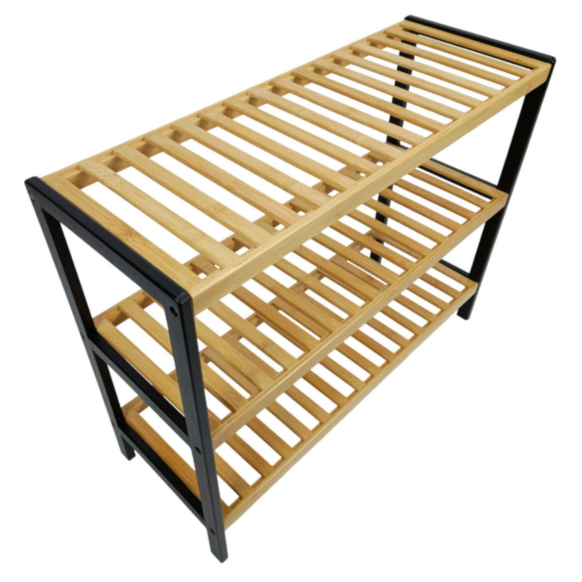 SCHUHREGAL Bambus Schwarz Naturfarben 3 Ablahen 70/26/55 cm - Hellbraun/Schwarz, Holz (70/55/26cm) - Begryf