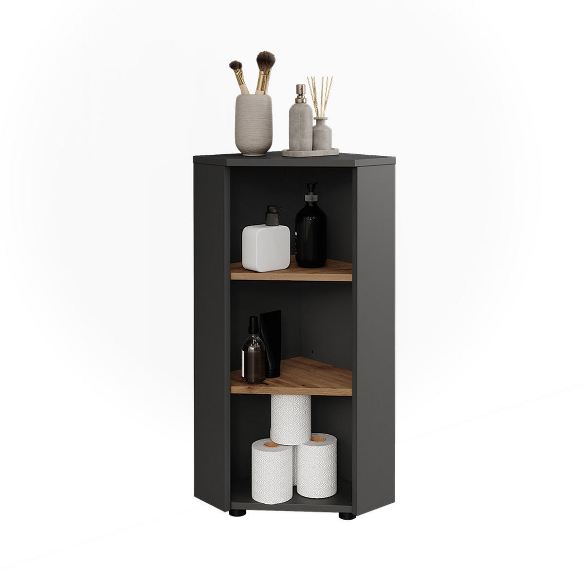 ECKMIDISCHRANK Irma Anthrazit/Artisan 33 x 81 cm 3 Ablagefächer - Anthrazit/Eiche Artisan, Holzwerkstoff (33/81/33cm) - Vicco