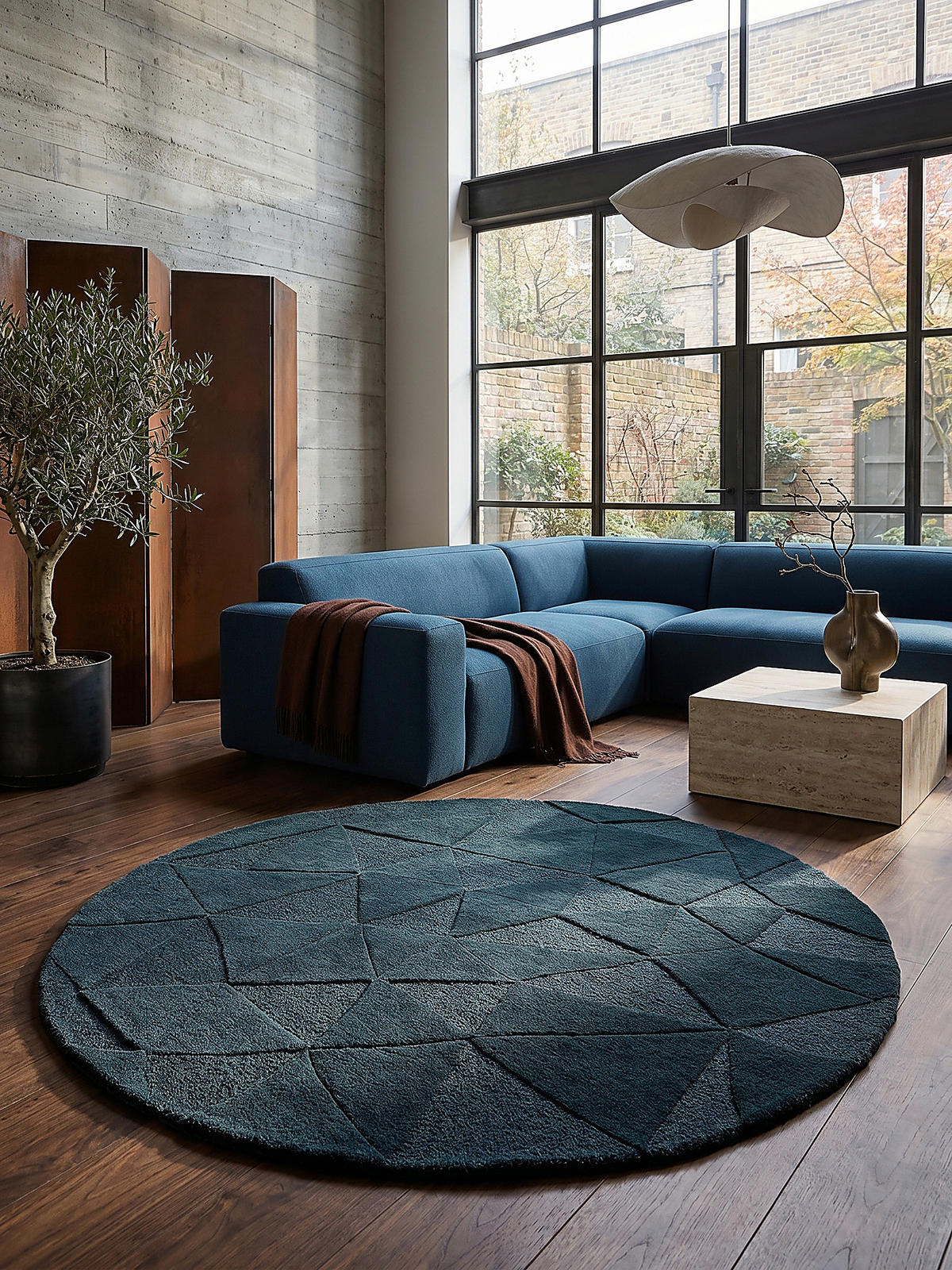WOLLTEPPICH DEBEN, geometrisch, Petrol, Ø 160 cm - Blau, Textil (160/160cm) - KADIMA DESIGN