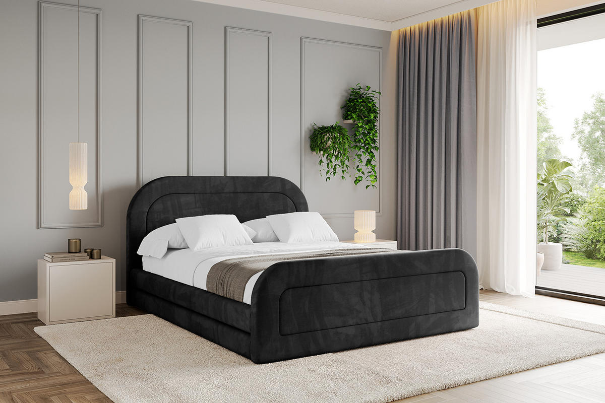 POLSTERBETT mit Bettkasten, Fußteil und Lattenrost, Boxbett mit Matratze H3/H4 - LERIS-Z 180x200 Schwarz - Schwarz, Holzwerkstoff/Textil (180/200cm) - ALTDECOR