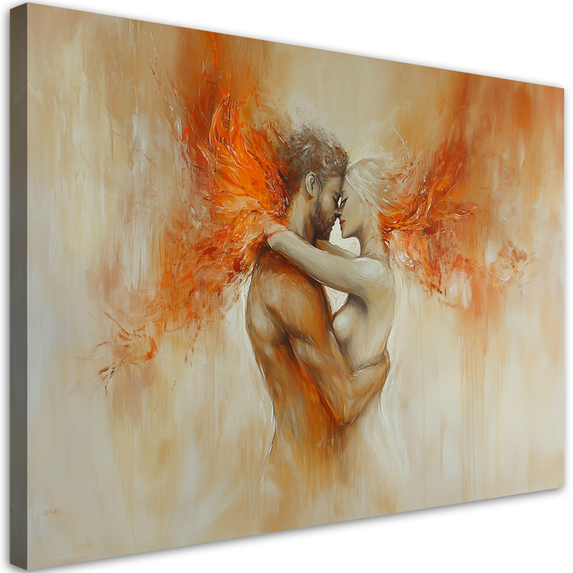 WANDBILD love act lovers beige - Orange, Textil (100/70cm) - Feeby