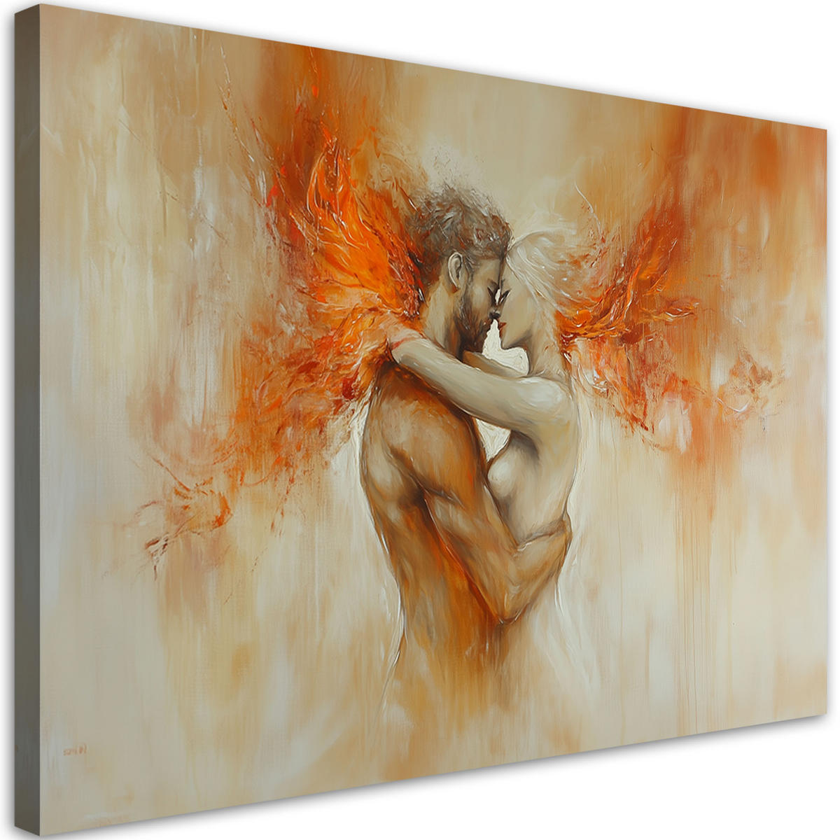 WANDBILD love act lovers beige - Orange, Textil (100/70cm) - Feeby