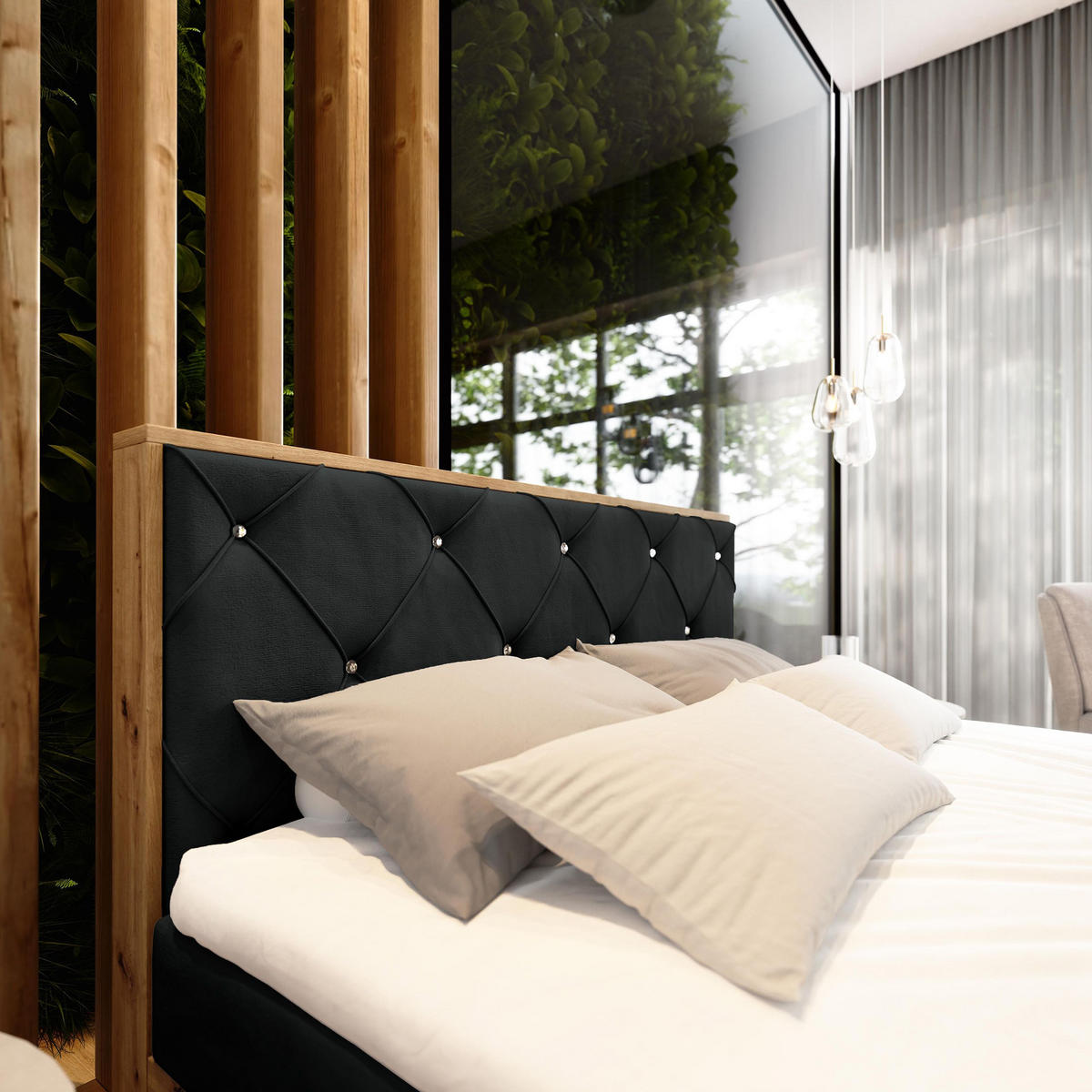 BOXBETT FOSCO 140x200 cm mit Matratze und Topper - Schwarz - Schwarz, Holz (140/200cm) - MASSENO