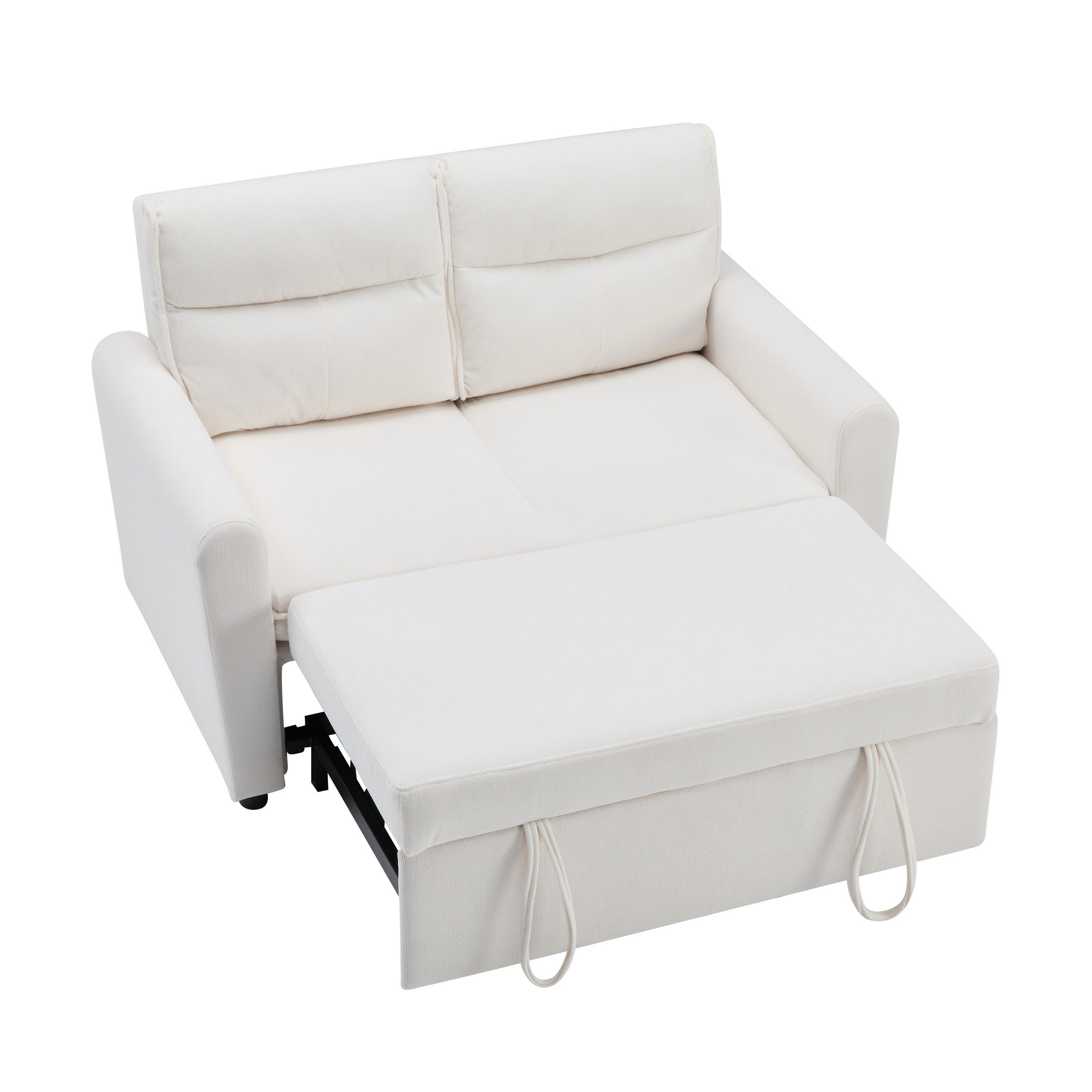 SOFA 2-Sitzer Schlafsofa Ausziehfunktion Verstellbare Lehne Platzsparend - Beige, Holz (106.48/27.69/67.31cm) - FLIEKS