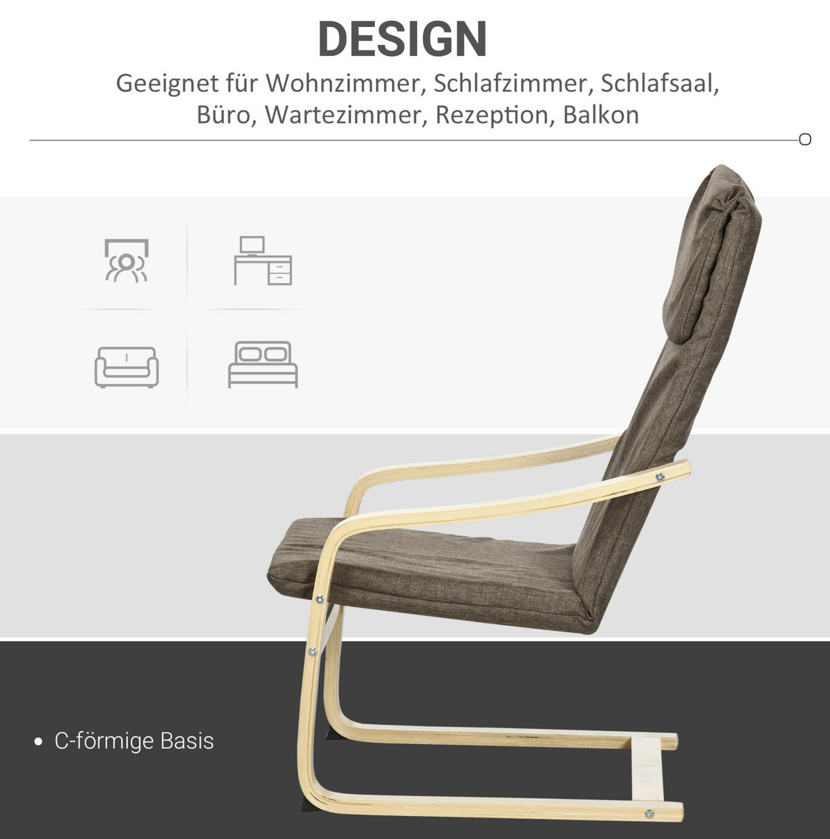 POLSTERSESSEL 65/69/98 cm mit Kopfstütze in Braun – bis 120 kg belastbar - Braun, Textil (65/98/69cm) - BEAOK