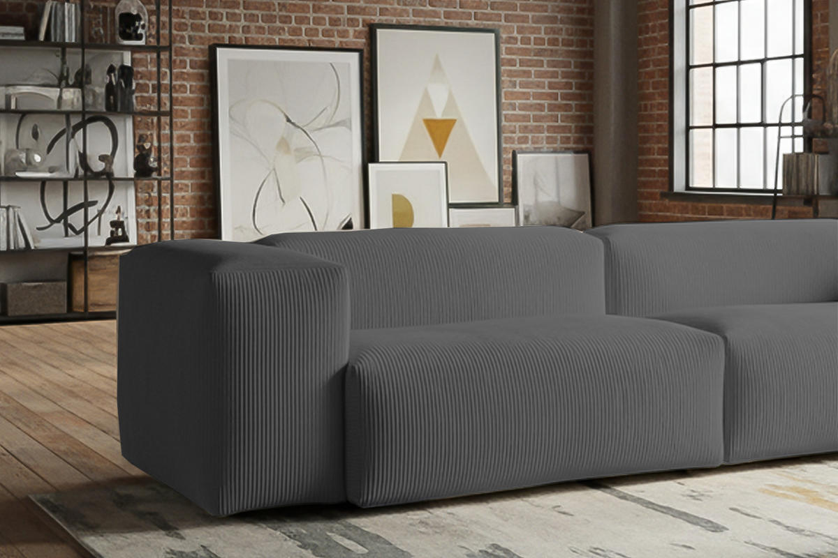 SOFA CELESTE Grau Cord - Schwarz/Grau, Kunststoff/Textil (302/72/114cm) - KAWOLA