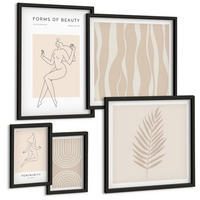 BILDER SET 5er Set - 50x50 cm & 20x30 cm & 40x60 cm Schwarzer Rahmen - Abstrakte Boho-Dekorationen - Schwarz, Kunststoff (40/60cm) - TULUP