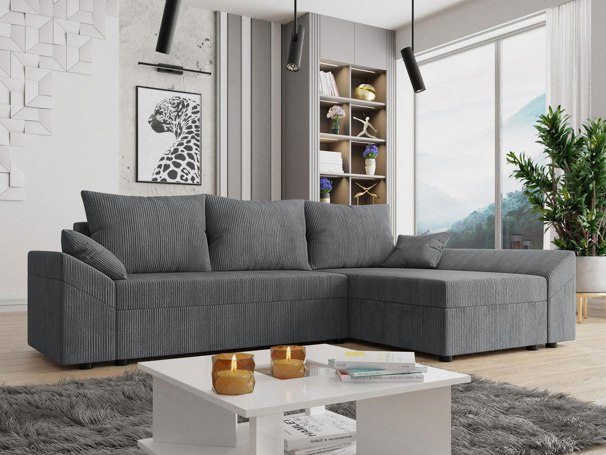 ECKSOFA Dante L Cord - Schwarz/Grau, Holz/Kunststoff (240/140cm) - MIRJAN24