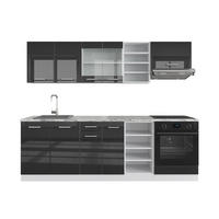 KUCHYNSKÝ KÚT R-Line Antracit vysoký lesk/biela 240 cm s pracovnou doskou - biela/čierna s vysokým leskom, kompozitné drevo (240/206.8/60cm) - Vicco