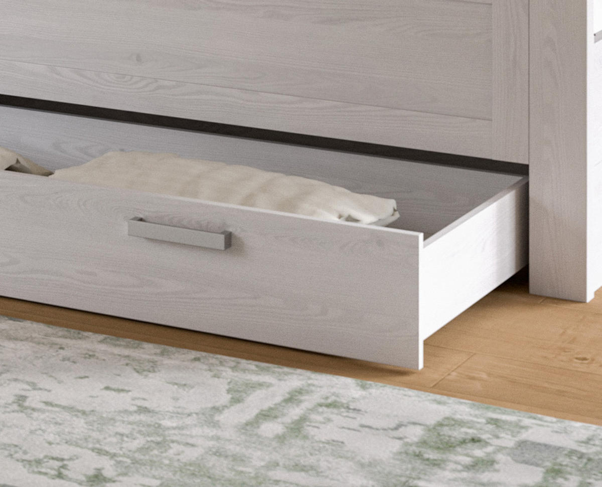 BETT weiß Lärche, Eiche Artisan Landhaus Liegefläche 180 x 200 cm, Doppelbett mit 3 Bettschubkästen - Eichefarben/Weiß, Holzwerkstoff/Metall (180/200cm) - Inn.Furn