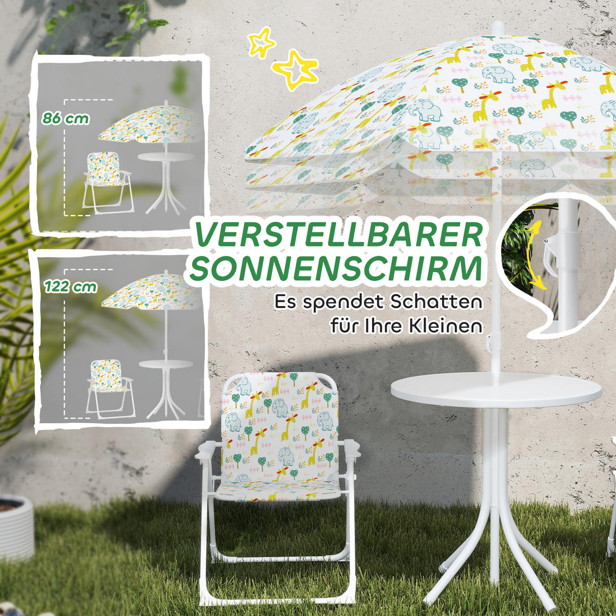 GARTEN-KINDERSITZGRUPPE, Weiß, Stahl, Polyester - Weiß, Metall - AIYAPLAY