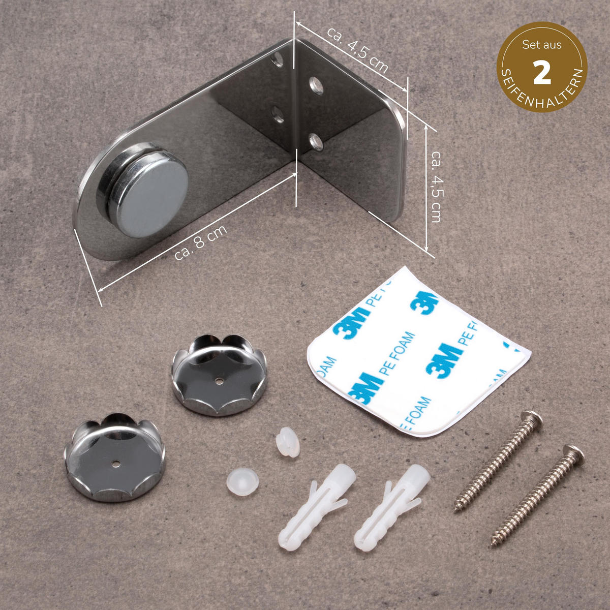 MAGNET-SEIFENHALTER PUREZZA 2er-Set glänzend - Silberfarben, Metall (4.5/4.5/8cm) - bremermann